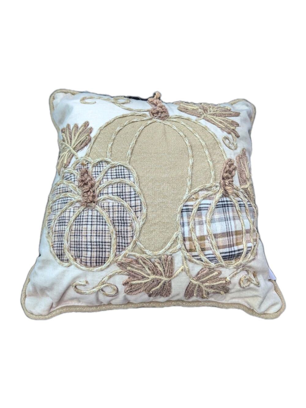 Bella Lux Harvest Pumpkins Cottagecore Throw Pillow ~ 12" Beaded Accents Granny